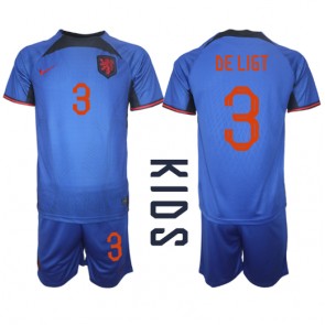 Holandia Matthijs de Ligt #3 Koszulka Wyjazdowych Dziecięca MŚ 2022 Krótki Rękaw (+ Krótkie spodenki)